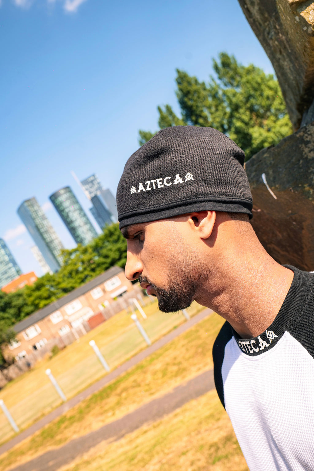 Azteca Waffle Skull Cap - Black/White