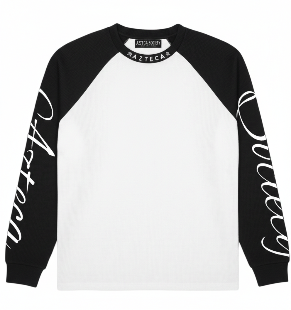 Azteca Script Waffle Longsleeve - Black/White