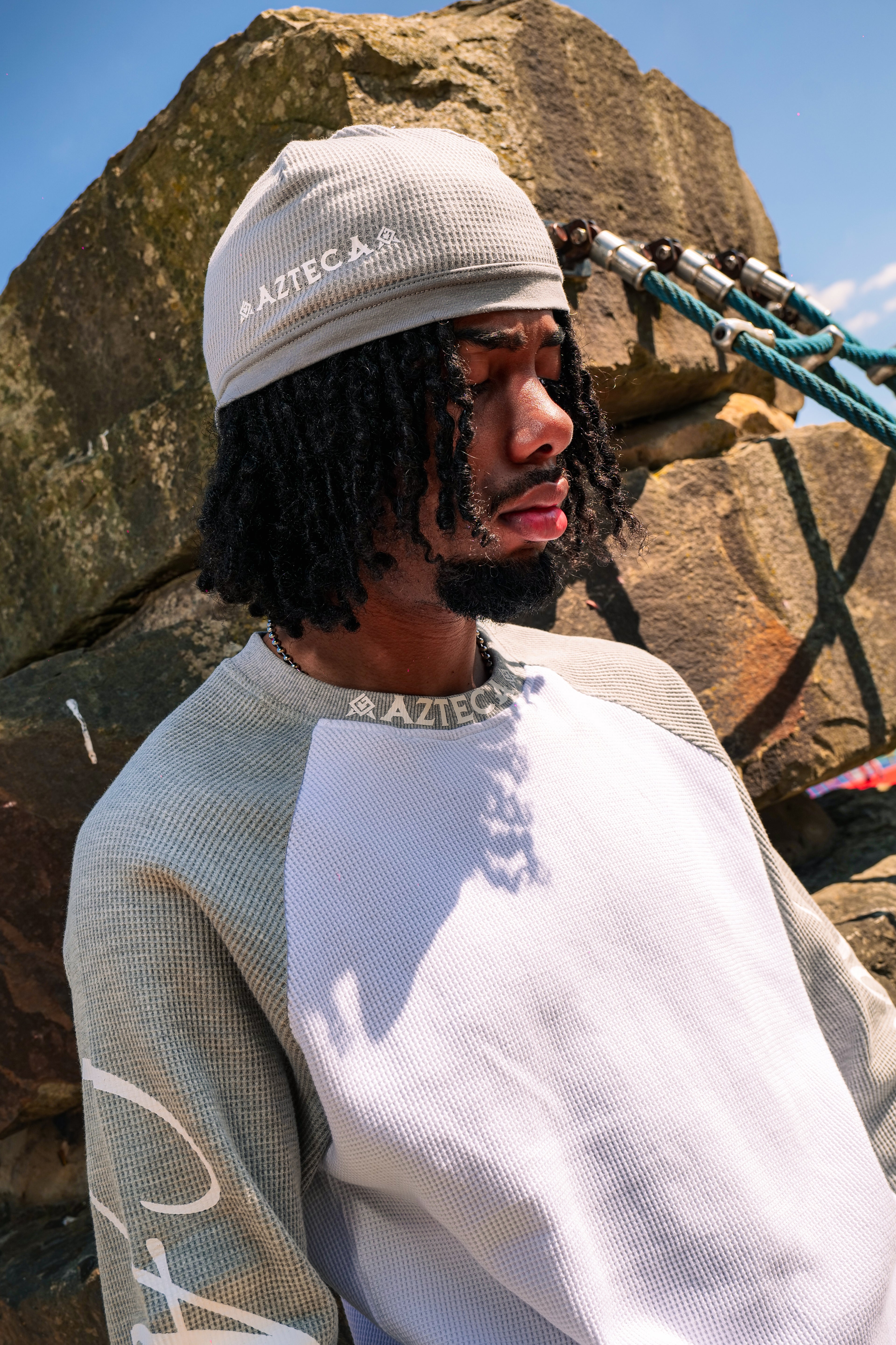 Azteca Waffle Skull Cap - Grey/White
