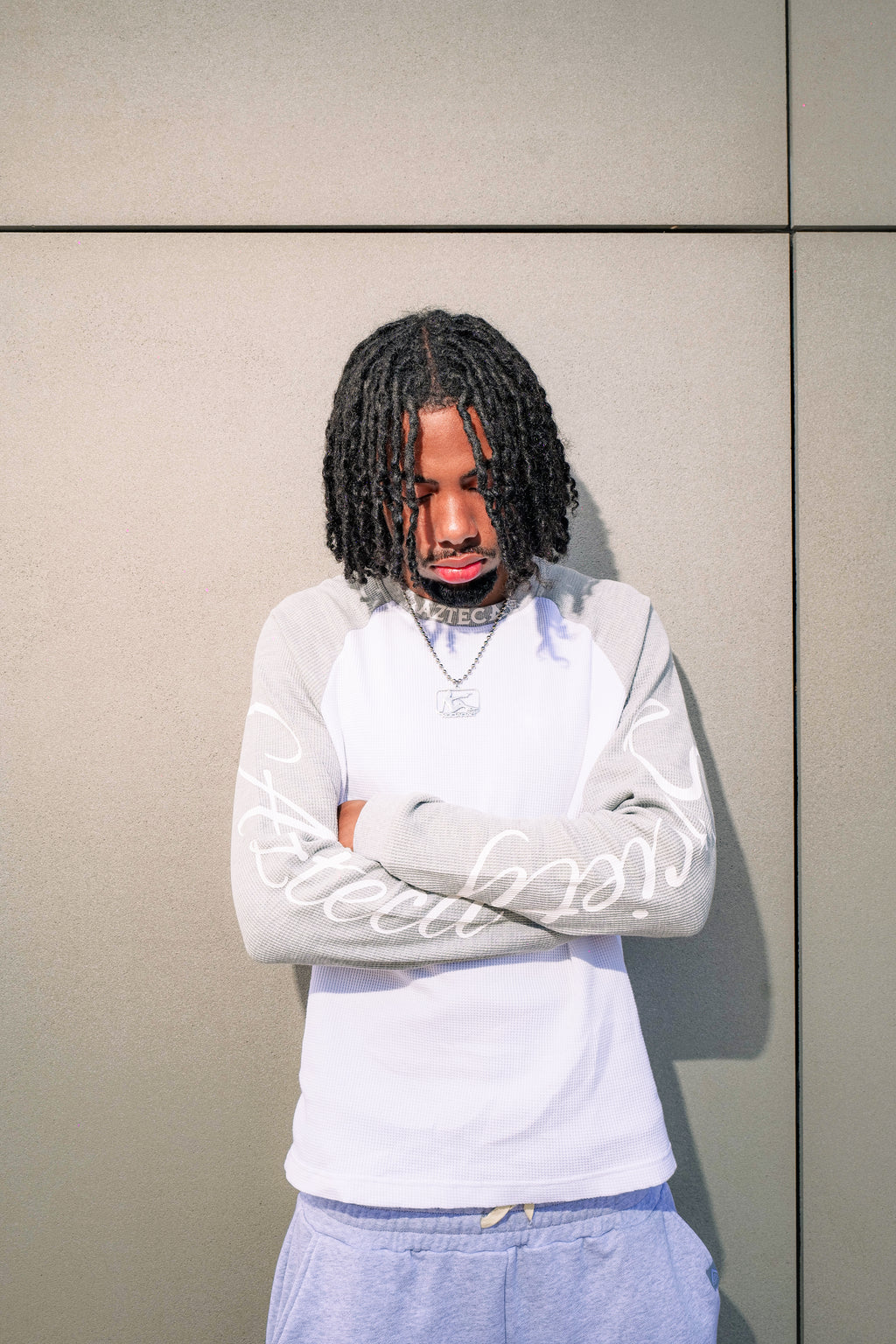 Azteca Script Waffle Longsleeve - Grey/White