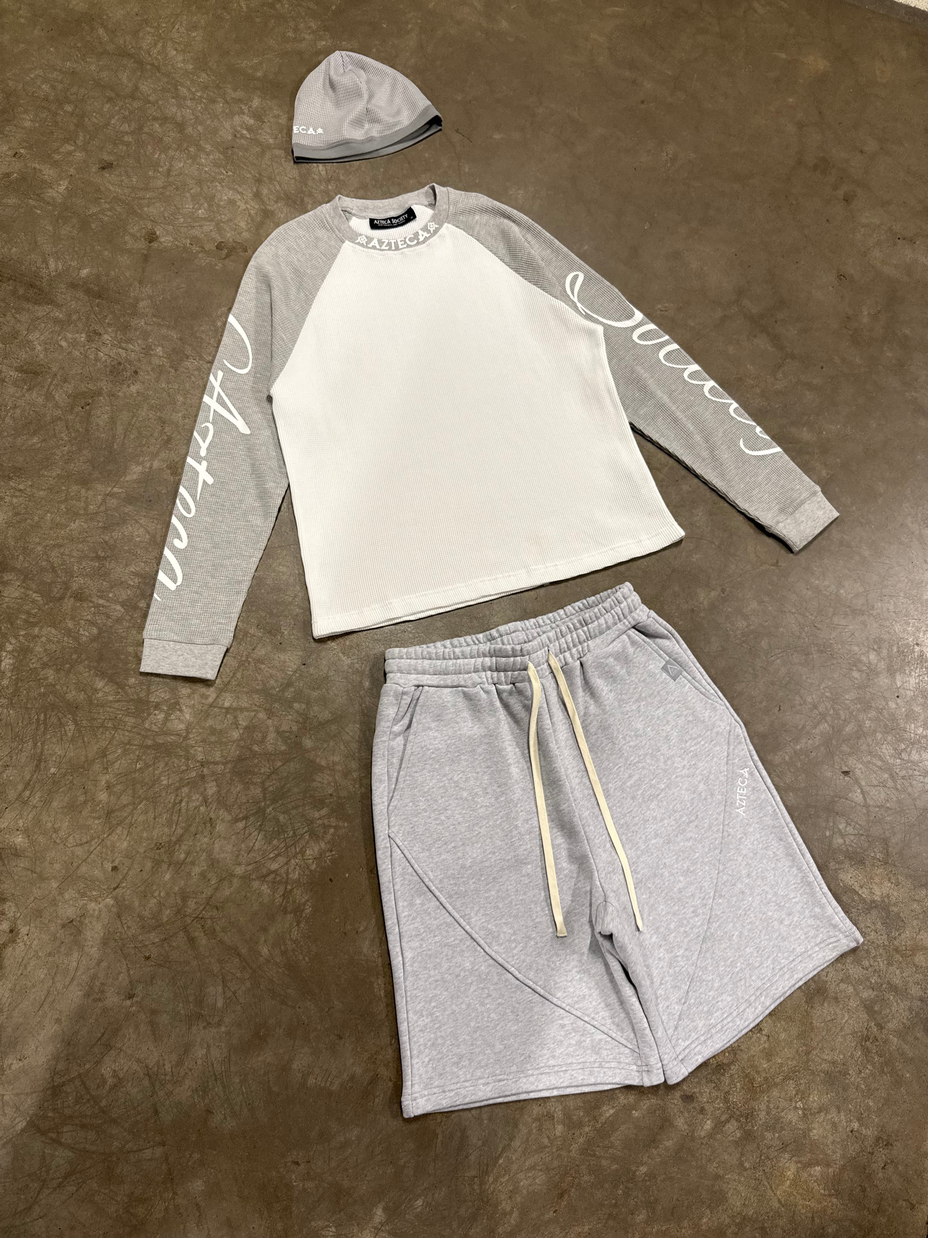 Azteca Script Waffle Longsleeve - Grey/White