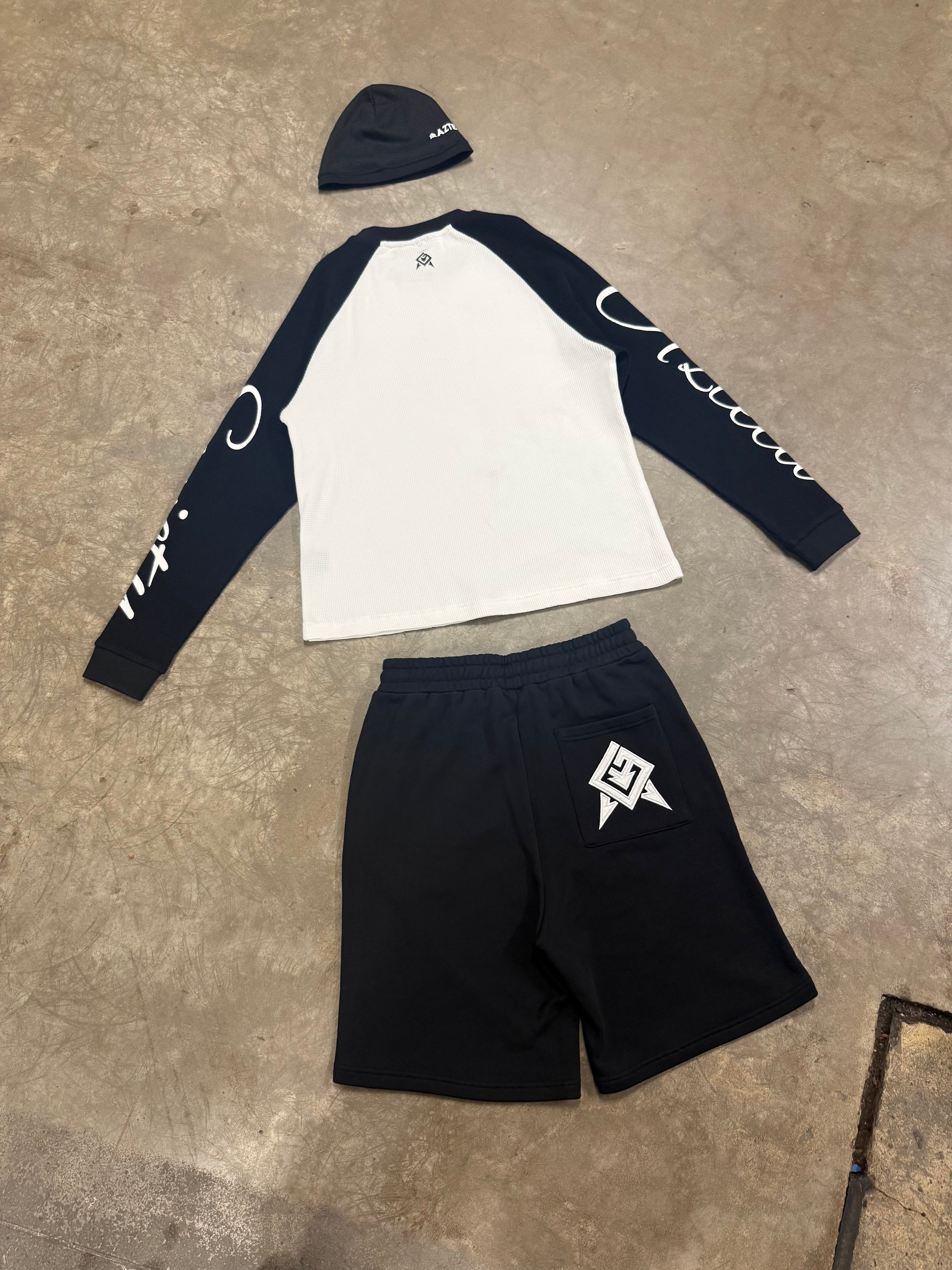 Azteca Script Waffle Longsleeve - Black/White