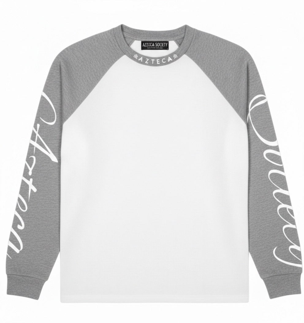 Azteca Script Waffle Longsleeve - Grey/White